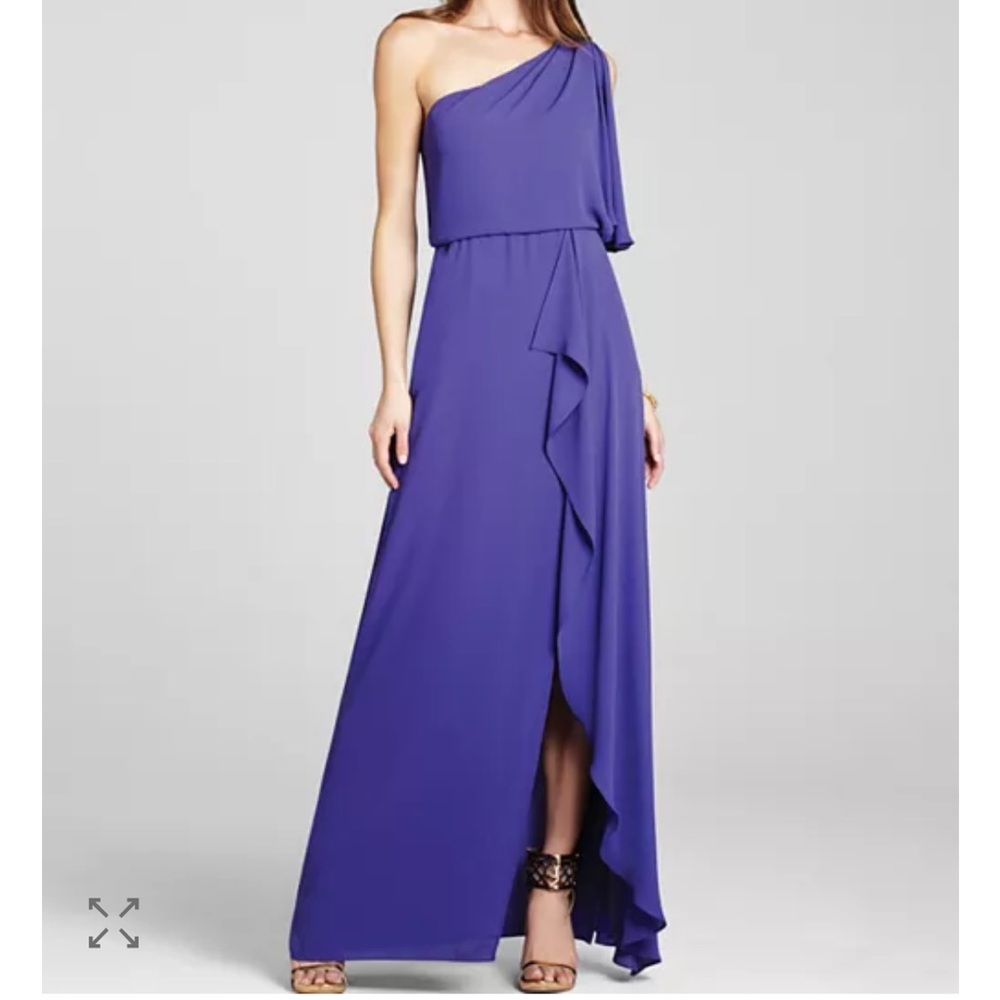 CLOSING SALE BCBG Purple One-Shoulder Ruffled Evening Formal BlackTie Gown US 8